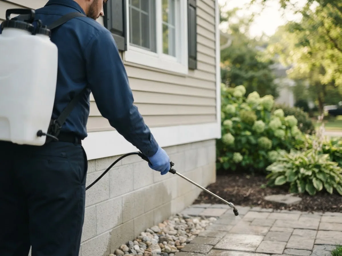 Pest control technician inspecting a home in Del City, OK